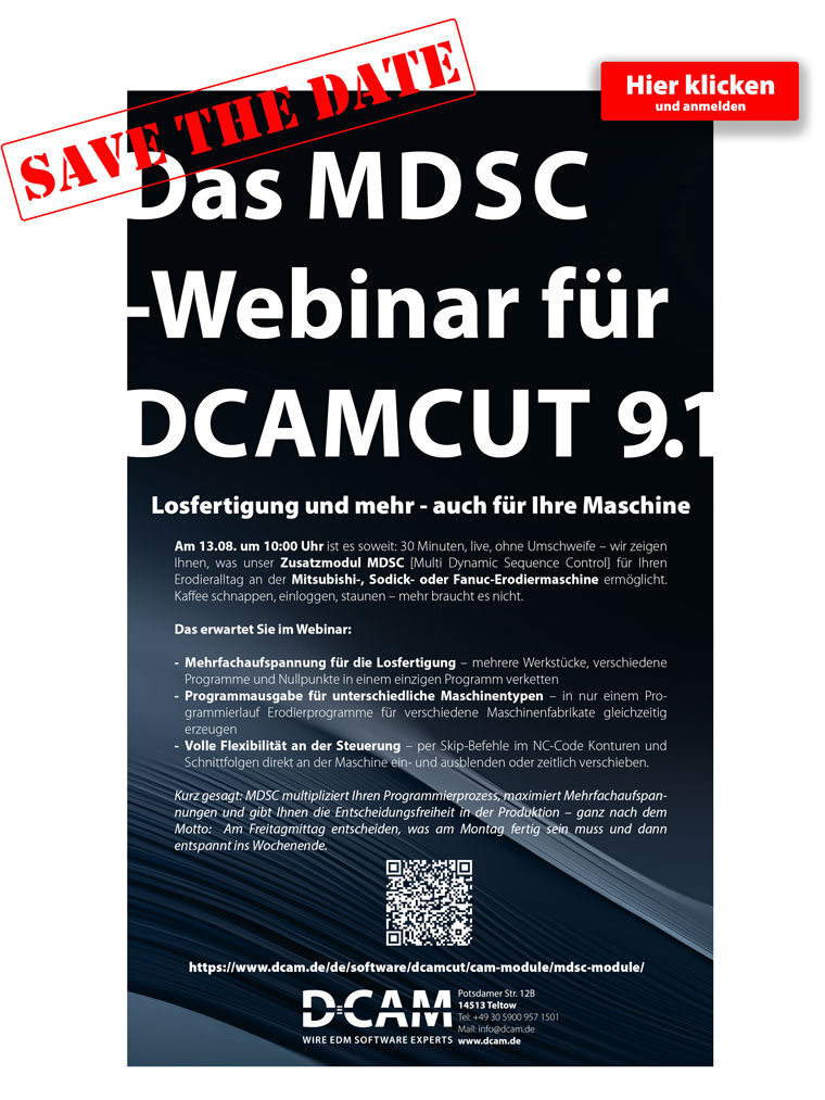 Webinsr zum Zusatzmodul MDSC für DCAMCUT 9.1